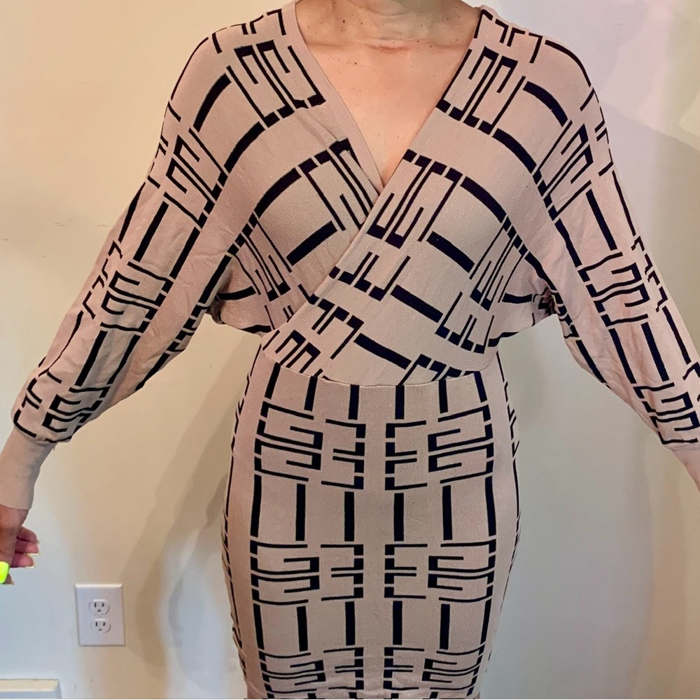 Ladies, Small, Tan w/ Black Designs, Short Dress by IMMODEL